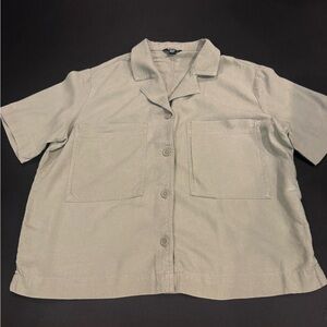 Buffalo David Bitton Cropped Utility Button Up Top Olive Green M